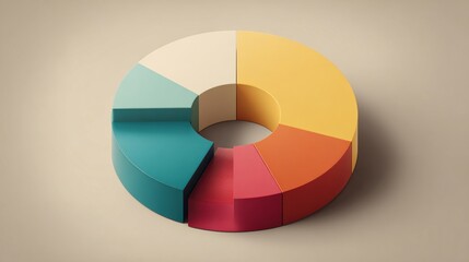 Fototapeta premium Colorful 3D donut-shaped pie chart with different sized sections
