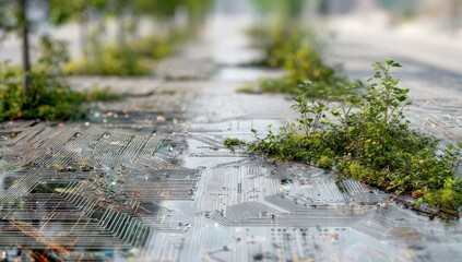 Abstract cityscape with circuit board