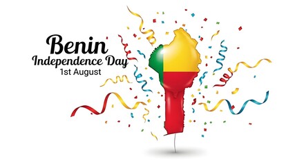 Elegant design for Benin Independence Day on August 1st, featuring dynamic ribbons in national colors creating a modern festive frame.