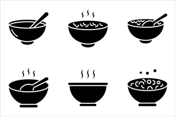 Collection of bowl icon set in black and white design. Vector illustration on white background.