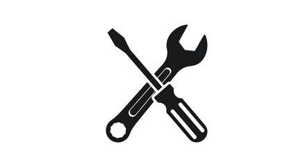 Crossed Wrench and Screwdriver Icon: Black Silhouette Tools