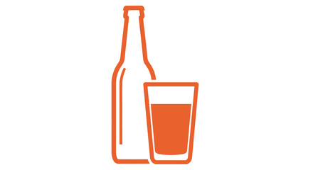 Simple orange icon of a beverage bottle and a filled pint glass. Minimalist graphic design for drinks and refreshments.