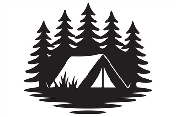 Obraz premium Camping Silhouette Vector Set – Adventure, Tent, and Outdoor Icons
