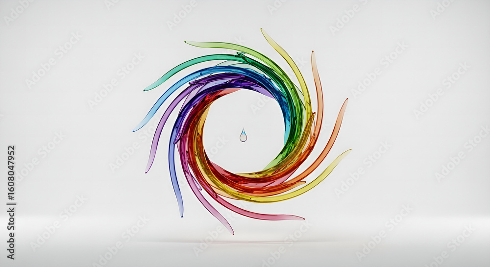 Fototapete 3d rendering swirl rainbow gradient liquid circular shape with droplet
