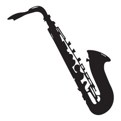 A sleek saxophone silhouette isolated on white background, embodying the soulful sounds of jazz and musical artistry