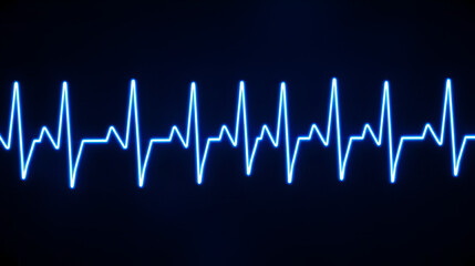 A dramatic, medical visualization of an erratic heartbeat pattern, glowing blue and black, symbolizing cardiac distress