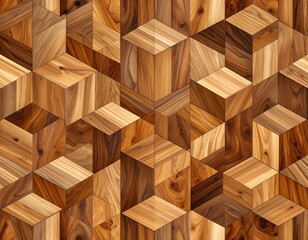Geometric wood pattern, repeating hexagonal cubes