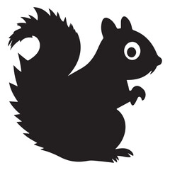 A delightful silhouette of a squirrel with a bushy tail, isolated on white background, captures the essence of woodland charm