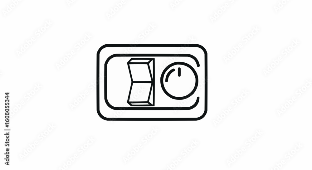 Poster illustration of a light switch with a toggle and a timer dial inside a rectangular frame outline