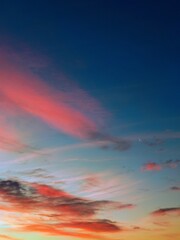 Beautiful sunset sky with clouds. Colorful sunset sky background.