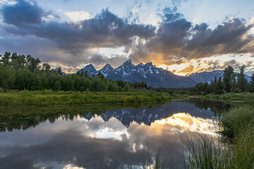 Sunset at Schwabacher Landing in Grand Teton National Park