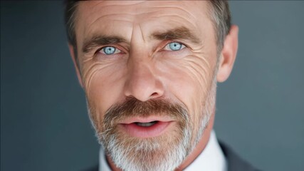 Portrait of a middle-aged man with expressive eyes, grey hair, and dramatic facial expression. He appears to have a sense of humor and character.