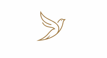 Fototapeta premium Golden contour drawing of a bird in flight with simplified wing and body details on white background