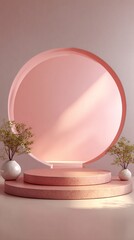Two-Tiered Pink Display Platform with Potted Plants