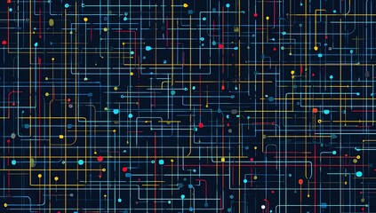 Abstract network of interconnected lines and dots.  Complex digital design