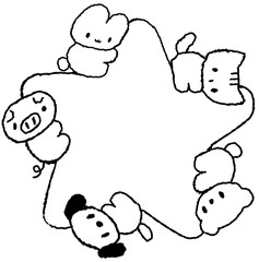 별 프레임을 둘러싼 귀여운 동물 캐릭터 손그림 일러스트