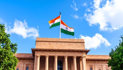 Indian flag flying high above a sandstone building (1)