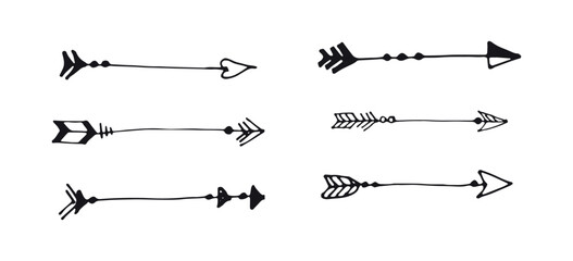 Collection hand drawn arrows on black colour