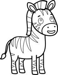 Cute Cartoon Zebra Outline for Kids Coloring Page – Black and White Animal Illustration