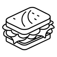 Simple outline icon of a ham and cheese sandwich