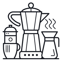 Outline coffee pot and cup icon for beverage service
