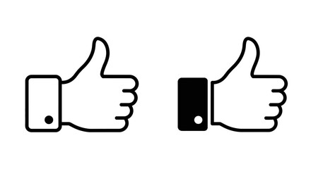 Two minimalist thumbs up icons, one outlined and one solid black, showing approval.