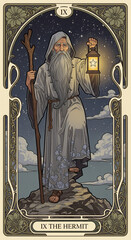 art nouveau style tarot cart illust IX - The Hermit (은둔자)