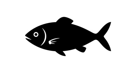 Stylized Black Fish Silhouette Icon with White Eye and Gill Detail