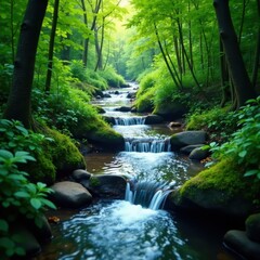 Water stream meandering through dense foliage, foliage, hanakapiai, tropical