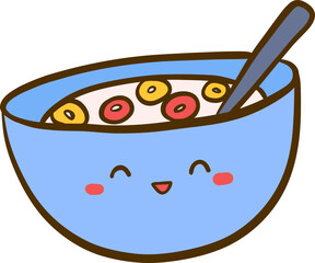 Blue Kawaii Cereal Bowl With Face