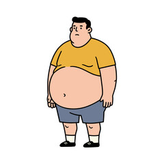 Fototapeta premium Man with large belly showing extreme body fat levels, used for medical and fitness concept