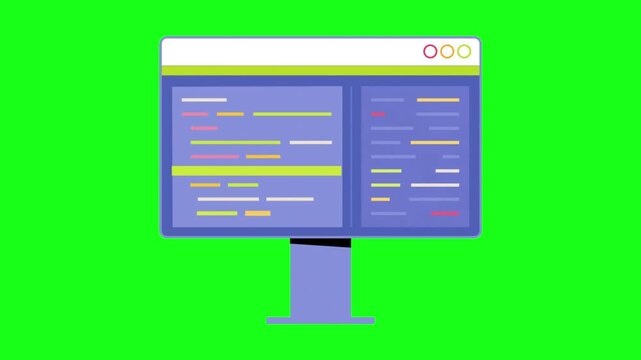 Code Editor Interface Animation on Monitor with Green Screen Background