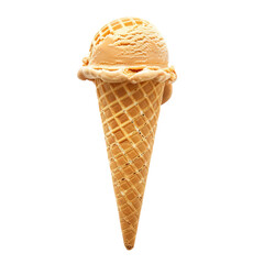 Single scoop of light orange ice cream in a waffle cone