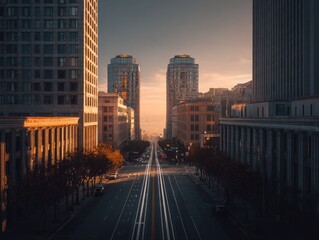 City street at sunrise