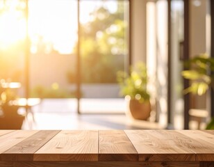 Wooden table with blurred background