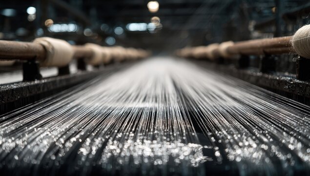 A mesmerizing perspective of countless threads stretching into the distance evokes a sense of precision and intricate manufacturing processes within