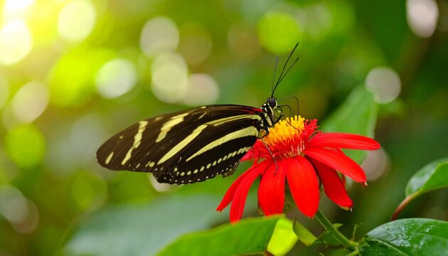 Zebra Longwing butterfly on red flower