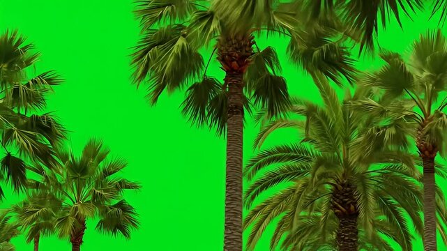 Palm Tree Canopy Swaying on Green Screen Tropical Vacation Background