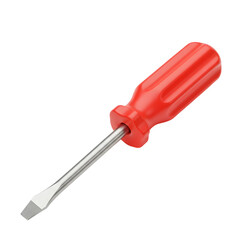 Fototapeta premium Red handled flathead screwdriver with a shiny metal shaft angled from upper right.
