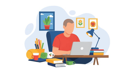 Person working from home on laptop, ideal for remote work, freelance, and work-life balance concepts.