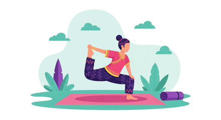 Woman practicing yoga outdoors, perfect for wellness websites or brochures.