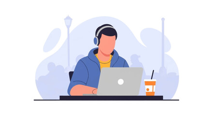 Man working on laptop outdoors, perfect for website banners or blog posts about remote work.