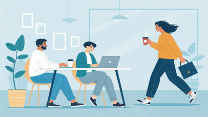 Modern Coworkers in a Bright Office: Perfect for website banners, brochures, or presentations about teamwork and collaboration.