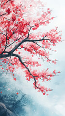 Pink And Red Cherry Blossom Tree Branch Painting
