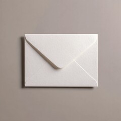 A textured white envelope sealed and placed on a smooth beige surface, showcasing simplicity and elegance in stationery design.