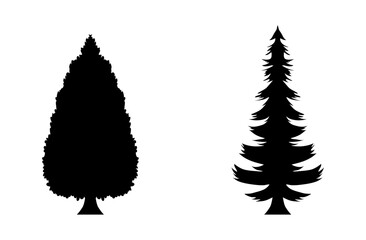 various christmas tree silhouette on black colour