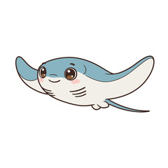 Obraz premium Adorable cartoon stingray smiling sweetly makes an excellent marine life illustration for children's projects