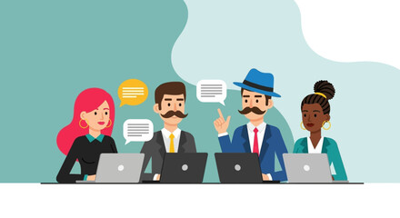Diverse team brainstorming on laptops, perfect for website banners or presentations.