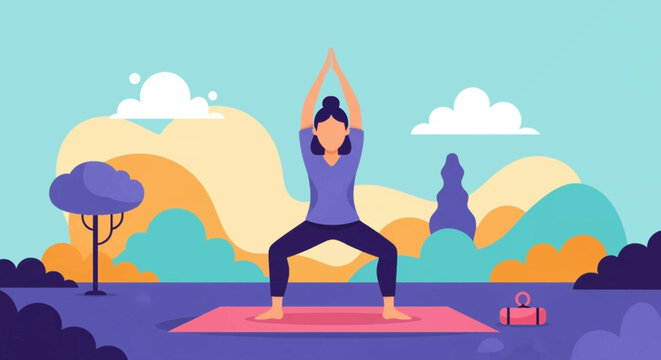 Woman practicing yoga outdoors, perfect for wellness websites and brochures.