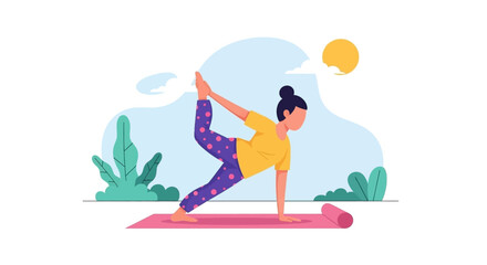 Woman practicing yoga outdoors, perfect for wellness websites or brochures.